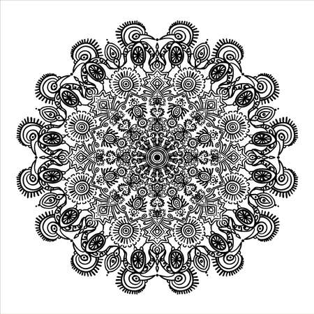 circular pattern mandala Mexican ethnic ornament and animals coloring page elements vector illustrationのイラスト素材