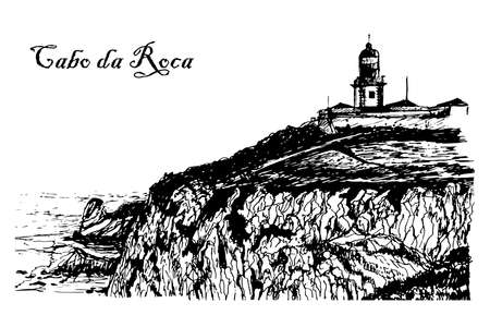 view of the Lighthouse at Cape Roca in Sintra illustrationのイラスト素材
