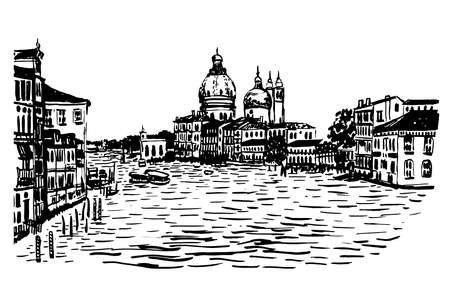 drawing background city Basilica Maria della Salute hand-drawn illustrationのイラスト素材