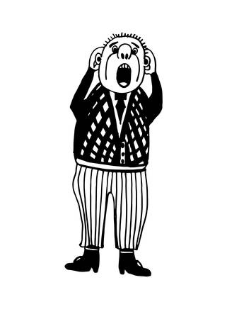 Drawing comic character man in horror screaming, sketch manually painted vector illustrationのイラスト素材