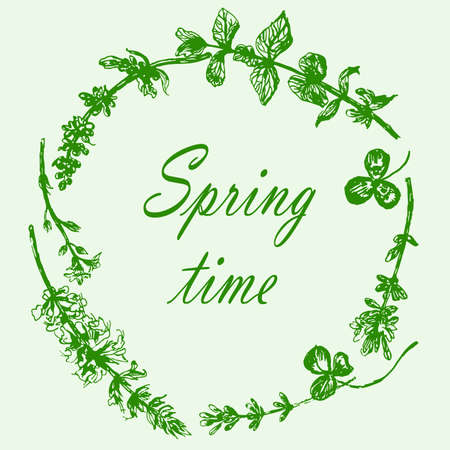 Drawing of a wreath of field grasses, a sketch, a hand-drawn graphics vector illustrationのイラスト素材