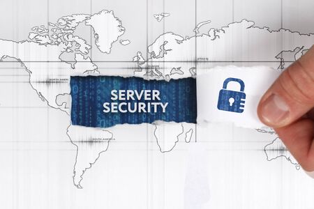 Business, Technology, Internet and network concept. Young businessman shows the word: Server...