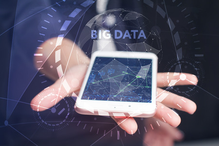 The concept of business, technology, the Internet and the network. A young entrepreneur working on a virtual screen of the future and sees the inscription: Big dataの写真素材