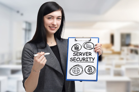Business, technology, internet and networking concept. Young entrepreneur showing keyword: Server...