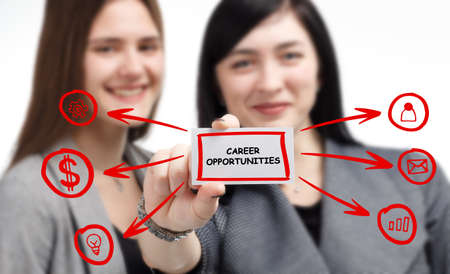 Business, technology, internet and network concept. Young businessman thinks over the steps for successful growth:の写真素材
