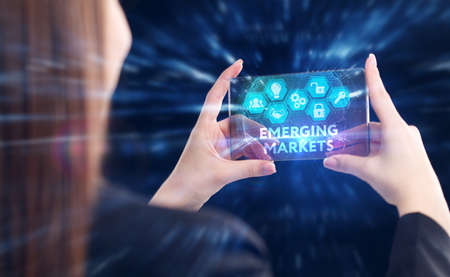 Business, Technology, Internet and network concept. Young businessman working on a virtual screen of...