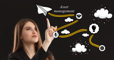 Business, technology, internet and network concept. Young businessman thinks over the steps for successful growth: Asset managementの写真素材