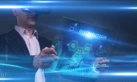 Business, Technology, Internet and network concept. Young businessman working on a virtual screen of...