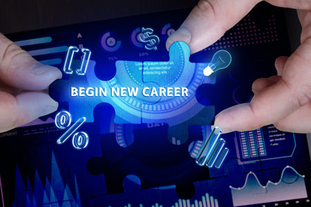 Business, Technology, Internet and network concept. Young businessman working on a virtual screen of...