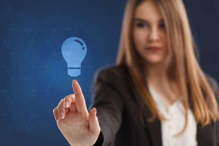Business, Technology, Internet and network concept. Young businessman working on a virtual screen of...