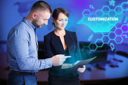 Business, Technology, Internet and network concept. Young businessman working on a virtual screen of...