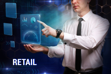 Business, Technology, Internet and network concept. Young businessman working on a virtual screen of...
