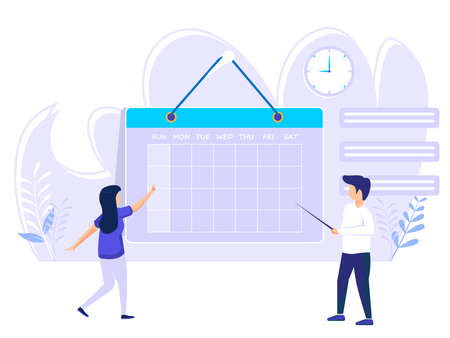 Planning concept. time schedule by showing the time schedule. vector illustration of teamwork and...