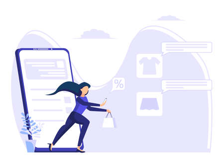 Online shopping concept illustration, suitable for web design, mobile app, banners, landing pages with flat style illustrations.のイラスト素材