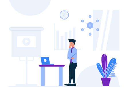 Work at home, illustrate the concept. Young people, casual workers who work with laptops and computers at home. Vector illustration of flat styleのイラスト素材