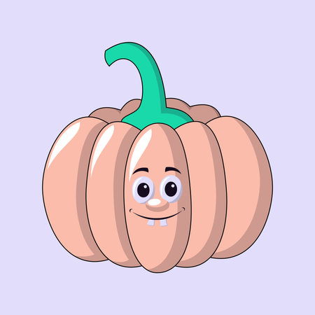 Cartoon pumpkin character funny face isolated on white background vector illustration. Funny food concept.のイラスト素材