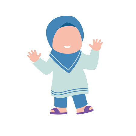 cute isolated muslim characer. chibi style character design.のイラスト素材