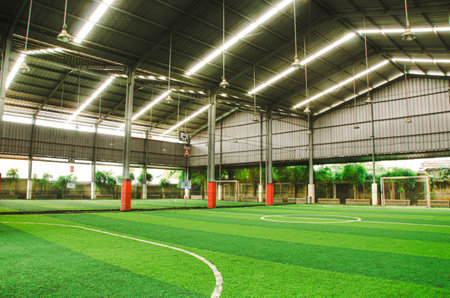 soccer field with green grass in the stadium,vintage styleの写真素材
