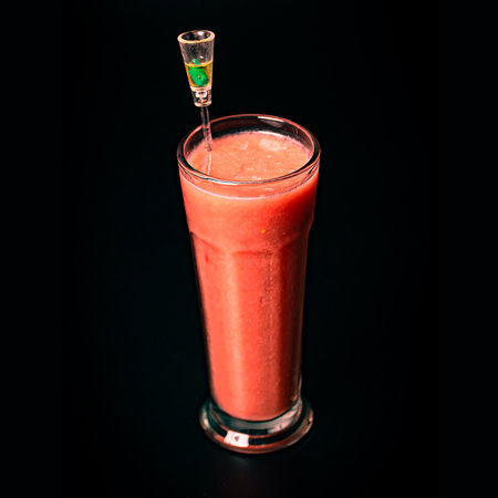Fresh guava juice on black backgroundの写真素材