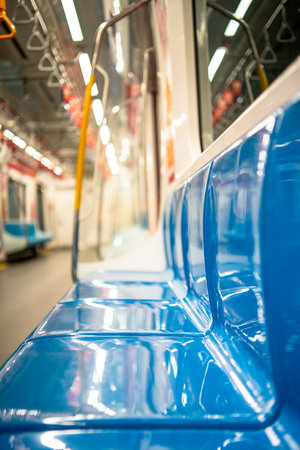 Empty seats in an MRT carriage in Jakarta.の写真素材