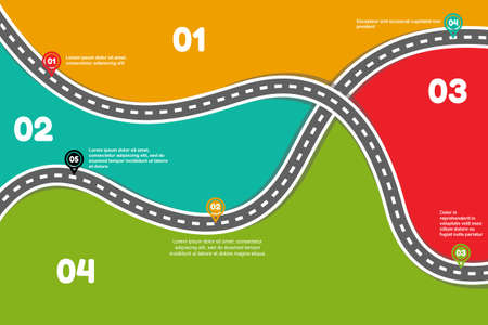 Road infographics. Five step infographic and four colored border. Vector illustrationのイラスト素材