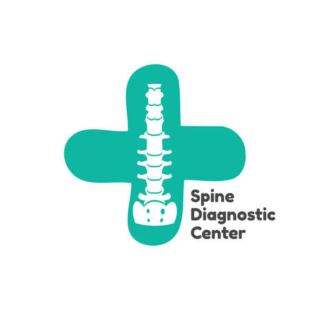 Vector human spine isolated silhouette illustration. Spine pain medical center, clinic, institute, rehabilitation, diagnostic, surgery logo element. Spinal icon symbol design. Concept of scoliosisのイラスト素材
