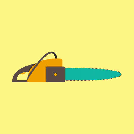 Vector illustration of chainsaw on a yellow backgroundのイラスト素材