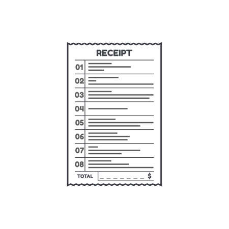 Receipt icon in a flat style isolated on a colored background. Invoice sign. Bill atm template or restaurant paper financial check. Concept Paper receipts iconsのイラスト素材