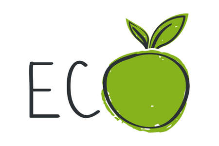 Eco symbol concept with green apple. Hand drawn sketch apple.のイラスト素材