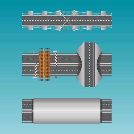 Vector illustration of roads with railway, bridge and autobahnのイラスト素材