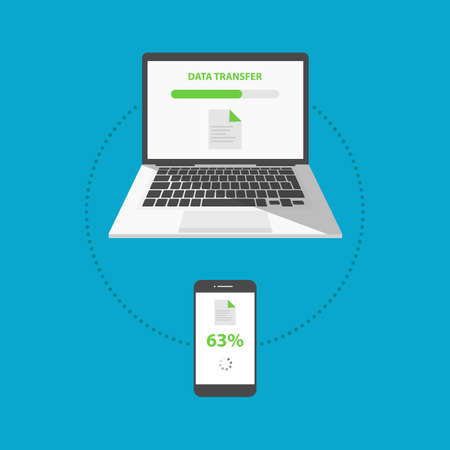 Vector illustration of data transfer from laptop to phone.のイラスト素材
