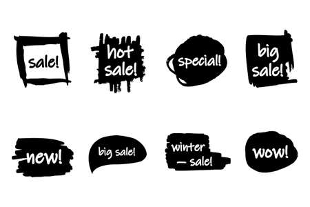 Vector collection of hand drawn black stickers for sale banner.