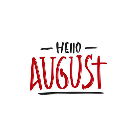 Hello August hand drawn modern brush lettering. Vector illustration logo text for webpage, print and advertisingのイラスト素材