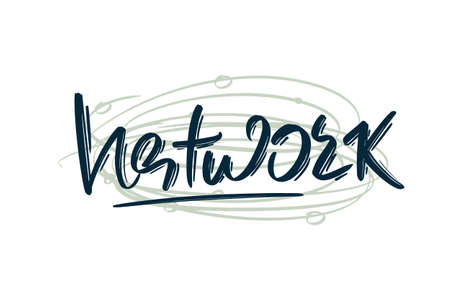 Network hand drawn modern brush lettering text with cable network. Vector illustration for business logo, print, card and bannerのイラスト素材