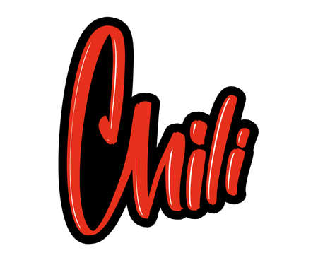 Chili cartoon brush lettering text. Vector illustration logo for print and advertisingのイラスト素材
