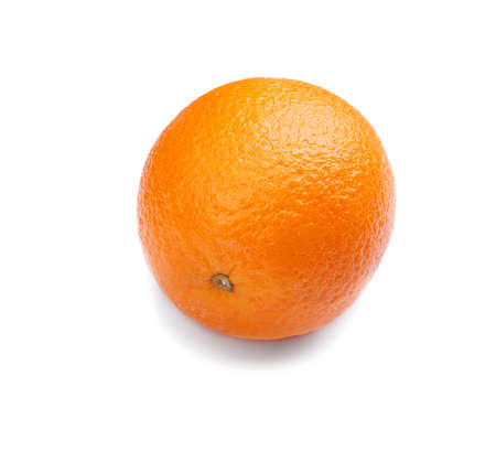 A whole raw ripe orange isolated over the radiant white background. Delicious fresh refreshing orange full of nutrients. Freshness, health, vitamin concept.の写真素材