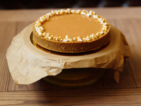 Top view of a sweet cake from shortbread and condensed milk on aの写真素材