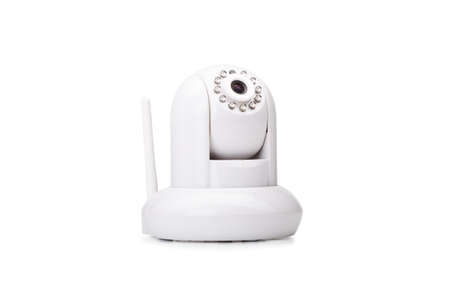 New modern rounded USB web camera isolated on a white background. A useful computer equipment. Copy space.の写真素材