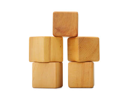 Several wooden cubes blocks with empty copy space for message word, isolated in white. Wooden cubes...