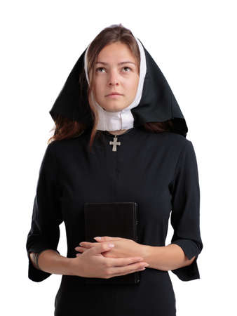 Pretty religious nun in religion concept isolated on a white background.の写真素材