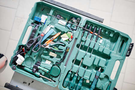 A set of tools in a box used by mechanicsの写真素材