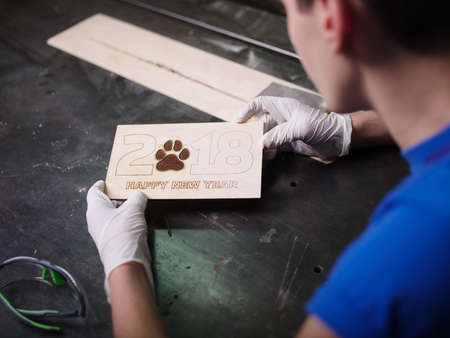 Plate on which the 2018 scorches and inscriptionsの写真素材