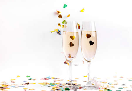 A glass of champagne isolated on a white backgroundの写真素材