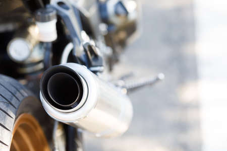 Exhaust pipe of a motorcycle close-up in a standing stateの素材 [FY31088173691]