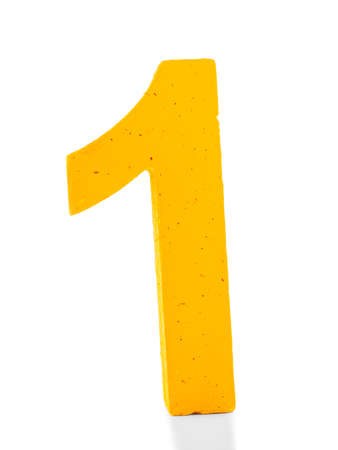 Bright yellow number one for the New Years decoration isolated on a white background.