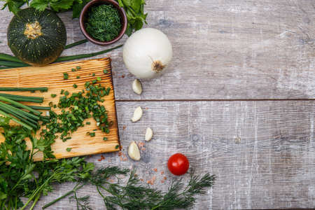 Close-up of freshly picked vegetables. The concept of a restaurant, vegetables.の写真素材