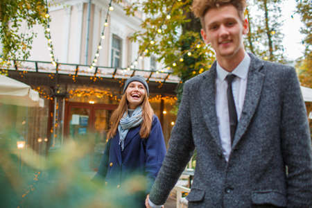 Lovely young couple tours in an unfamiliar cityの写真素材