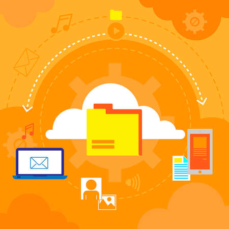 Cloud Computing concept background with icons. Orange color scheme. Vector illustration.のイラスト素材