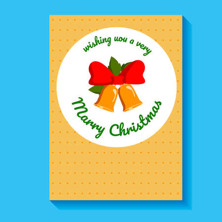 A Christmas card with wishes and golden bells and a spruce branch. Vector. Banner.のイラスト素材