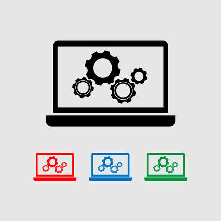 Laptop and gear icon. One of the installed web icons. Vector picture. Banner.のイラスト素材